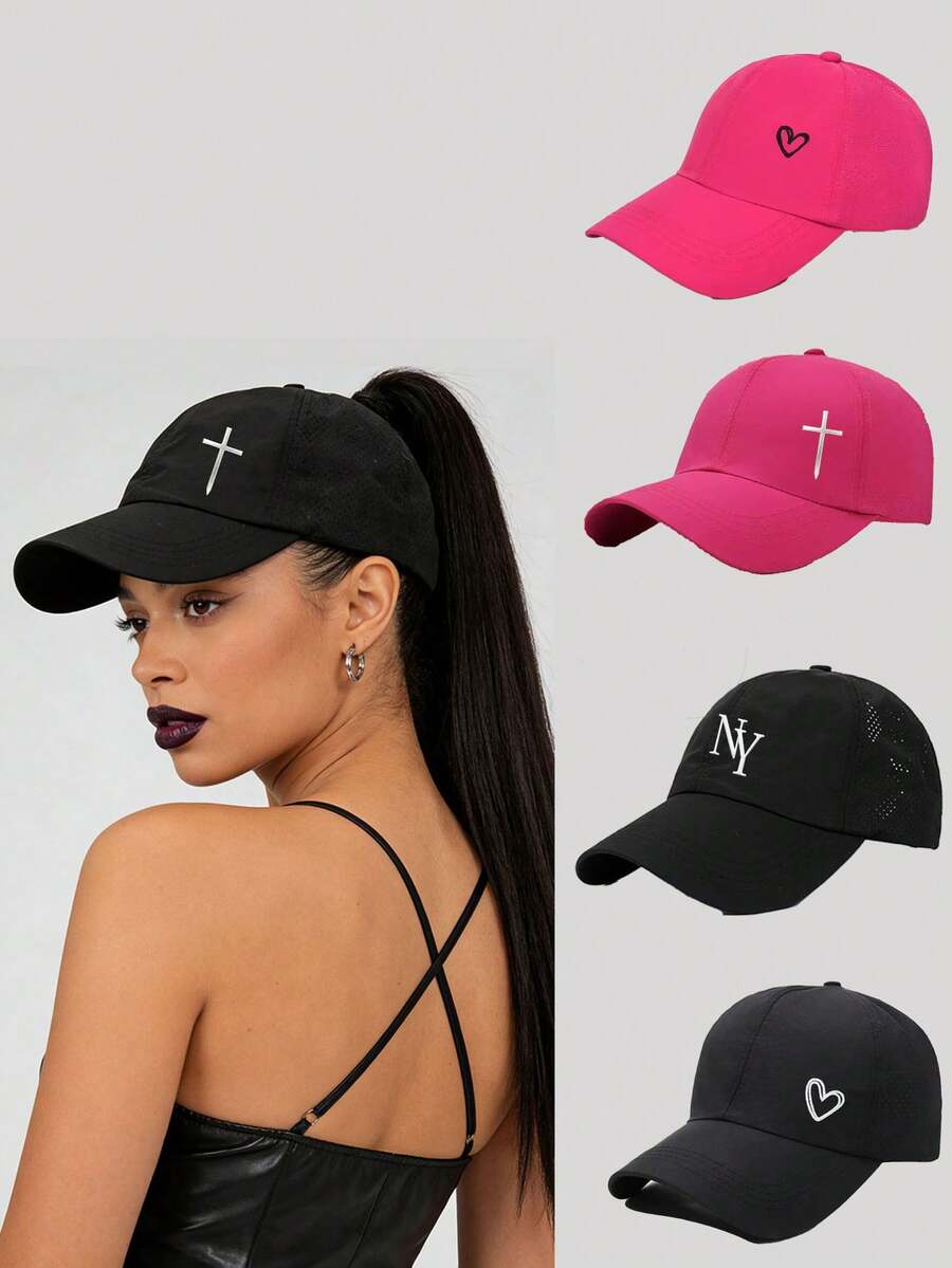 1pc S Size Ponytail Mesh Baseball Cap, Solid Color Hat, Adjustable Outdoor Sun Protection Casual Hat, Suitable For Spring/Autumn, Travel, Beach