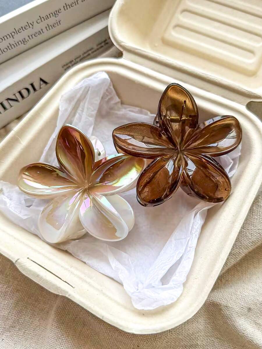 2件/1件 女款 8.1cm/3.19in 透明棕色漸層花仙子可愛大號輕量塑膠髮夾,時尚百搭高級優雅極簡純色髮飾,適用日常穿著、休閒、派對、通勤、度假、馬尾、盤髮、洗臉、洗澡、化妝、穿搭,髮夾 - 彩色 - 查看 1