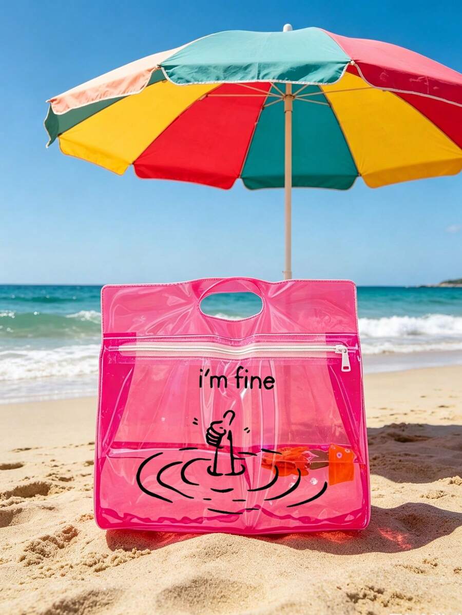 Transparente wasserdichte PVC-Kulturtasche, Muster mit farbigem "I'm Fine" Buchstabenmuster, große Kapazität Reisemakeup-Tasche, tägliche Badezimmeraufbewahrung, multifunktionale Organizer-Tasche, kann Shampoo, Lotion, Kosmetik, Badebekleidung und andere Badezimmerartikel aufbewahren, geeignet für Reisen, Urlaub, täglichen Gebrauch, geeignet für Reisende, Büroangestellte, Studenten, angemessenes Geburtstagsgeschenk, Geschenk zur Einschulung, Lehrer-Tag-Geschenk - Verschiedenfarbig - Übersicht 1