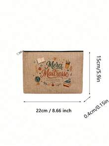 Bolsa de maquillaje impresa para maestros – Diseño "Merci Maîtresse" (Gracias, maestra), con libros, manzanas y plumas estilográficas – Bolsa de almacenamiento lavable - Ver 7