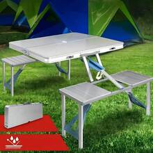2 Sets Portable Folding Camping Tables , Adjustable Height, Includes Stools, Garden Folding Table, Folding Table With Chairs Inside, Mikomika Folding Table And Chair Set (Camping Table) - Silver - View 5