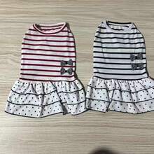 1 pieza Vestido elástico a rayas simple para perro y gato, falda de mascota con estampado de lunares lindo, adecuado para gato/perro, atuendo de cachorro sin mangas transpirable de verano, ropa dulce para perro, adecuado para Bichón, Teddy y otras razas pequeñas de perros y gatos - Rojo - Ver 10