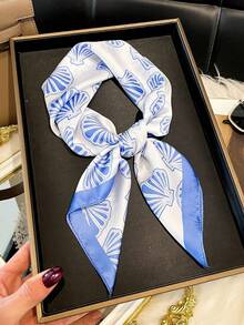 1pc Faux Silk Minimalist Design Shell Pattern Printed 70cm Small Square Scarf, Women's Fashion Versatile Belt Tie Decorative Scarf Headscarf, Suitable For Daily Wear - Multicolor - View 2