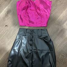 Women's Plus Size Set: Sequin Tank Top And Leather Skirt - 代碼 03 - 查看 5