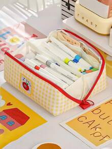 1 pieza Nuevo estuche de lápices con estampado de cuadros de perro salchicha, caja de almacenamiento de artículos de papelería de gran capacidad, bolsa de lápices portátil, bolsa organizadora de artículos de tocador para viajes, soporte para lápices, funda para marcadores, caja de bolígrafos, bolsa de maquillaje, bolsa de almacenamiento de escritorio, esencial para volver a la escuela - Multicolor - Ver 7