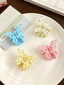 4pcs Summer Sweet Candy Color Small Rhinestone Butterfly Hair Claw Cute Versatile Back Of Head Half-Up Ponytail Bun Hair Claw Hair Accessory - Multicolor - View 1