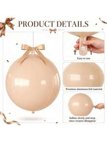 27pcs Bohemian Neutral Color 4D Foil Balloon Set, Cream Beige Khaki Giant Round Foil Balloons With Satin Ribbon, 22 Inch Ceiling Decoration, Suitable For Anniversary Birthday Wedding Holiday Party Decor - Multicolor - View 8
