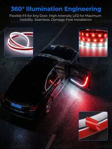 GLANBERT 1pc LED Car Door Flowing Light Dual Color Decorative Water Flow Guide Strip 12V Car Scanning Door Light Anti-Collision White & Red - Flowing Light + Strobe Mode - View 4
