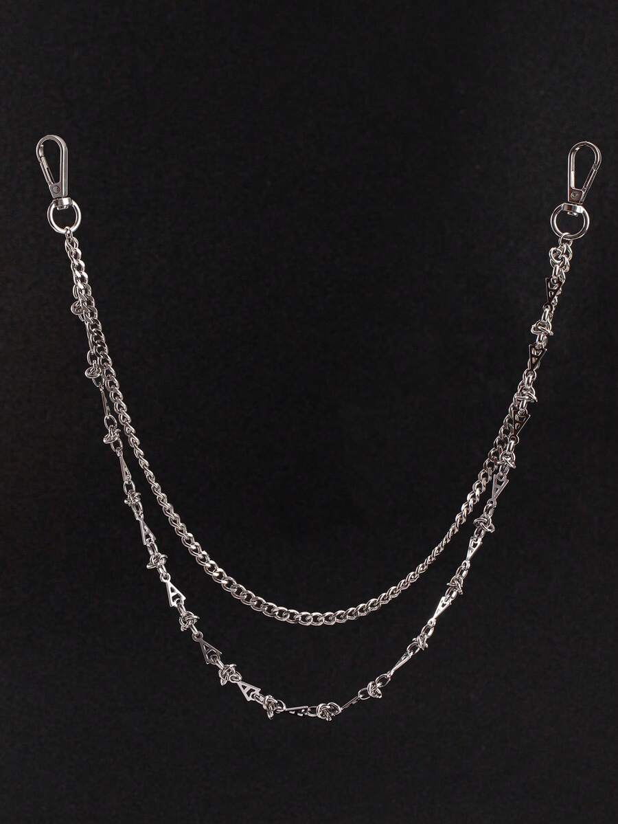 1pc Fashion Hip Hop Punk European & American Heavy Metal Style Stainless Steel A-Shaped Double Layer Chain Men's Pants Chain, Suitable For Daily Wear, Banquet Party, Nightclub, Various Occasions Decoration - Silver - View 1