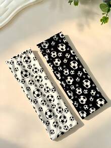 8 piezas de diademas de tela con estampado de fútbol en colores surtidos, diademas deportivas con patrón de fútbol, accesorios para el cabello para fiestas de aficionados y animadores - Multicolor - Ver 2