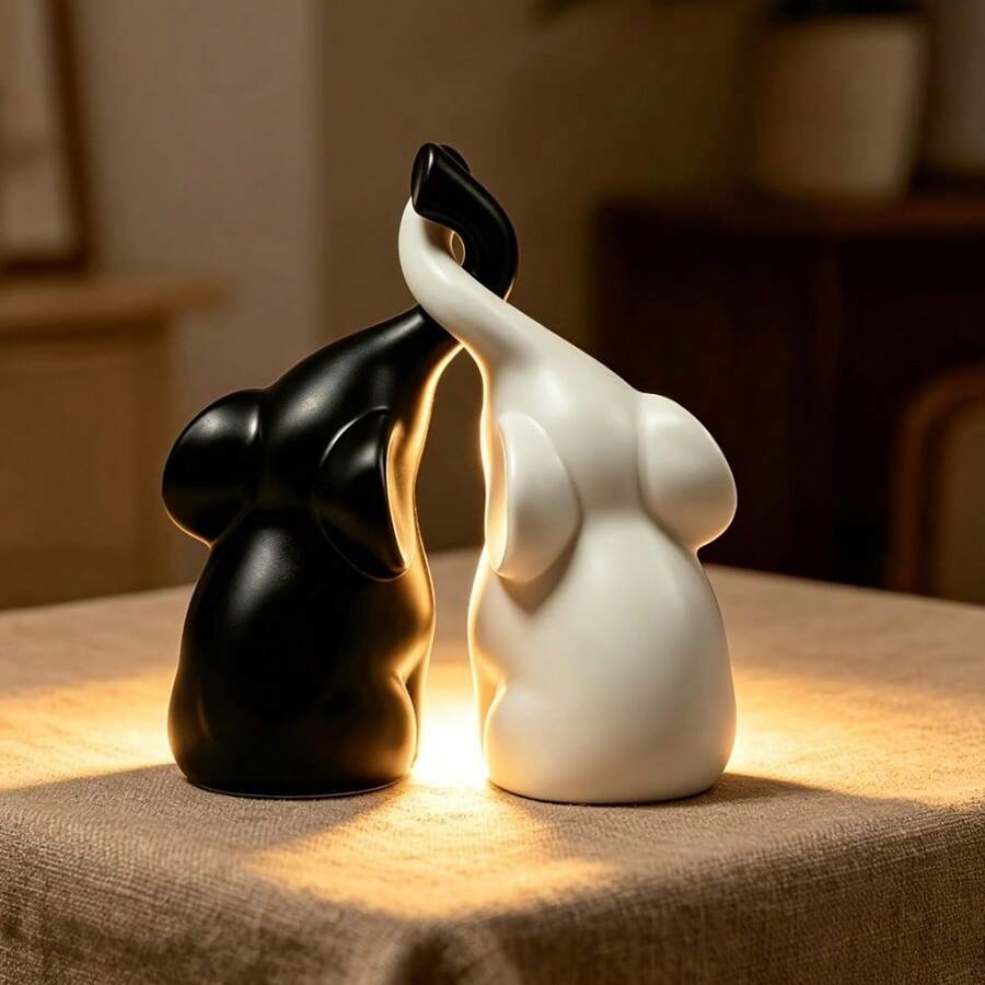 現代大象情侶雕塑裝飾品 居家裝飾 節日禮物 浪漫愛意裝飾 - A - 查看 1