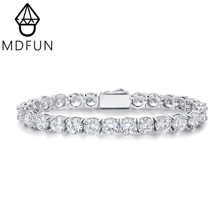 MDFUN 18K白金電鍍 6.0立方氧化鋯網球手鍊,中性款,彈簧扣,6/6.5/7英吋 - 白色 - 查看 1