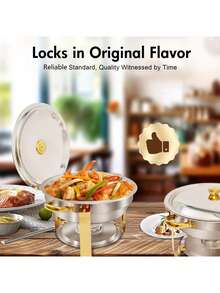LAISONWARE 2/4/6件組 5QT 不鏽鋼圓形自助餐加熱盤套組，適用自助餐、家庭派對、聖誕聚會、餐飲活動用品，完整自助餐保溫盤套組，適合烹飪、節日主題、食物，無需電源，節日自助餐必備 - 彩色 - 查看 6