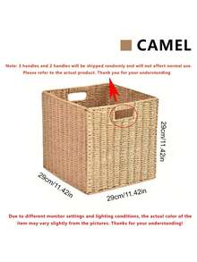 1pc Hand-Woven Storage Box Oriental Zen Wabi-Sabi Style Simple Solid Color Foldable Space-Saving Natural Material Storage Box Storage Basket Desktop TV Cabinet Wardrobe Storage Supplies - Multiple Colors - View 12