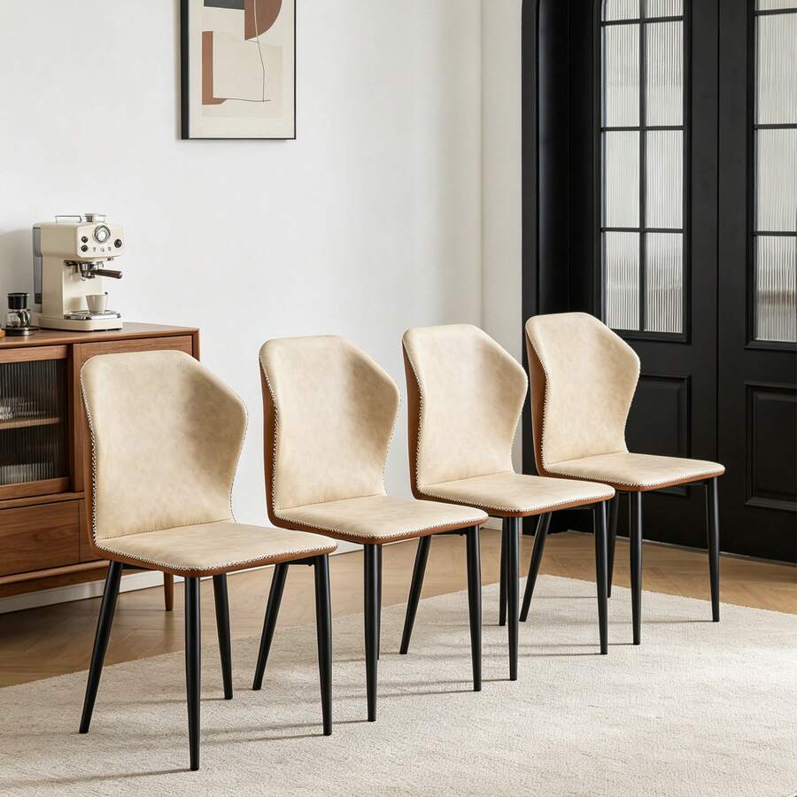 Set da 4 Sedie da Pranzo , Design Minimalista, Imbottite e Comode, Struttura Metallica, Stabili e Durature, Facili da Montare per la Sala da Pranzo - Albicocca - Visualizzare 1