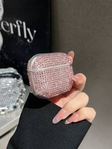 1 pieza Funda protectora de auriculares de lujo de alta gama con strass brillante, diseño femenino de strass completo, anti-caída y anti-pérdida, adecuada para la serie de auriculares Bluetooth - Rosa - Ver 4