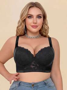 mimilemon Plus Size Women Black Lace Underwire Push-Up Bra - Wide Straps Provide Stable Support For All-Day Comfort - Black - View 7