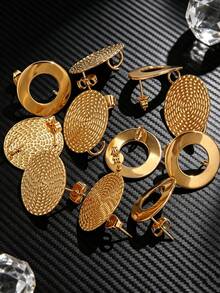 6 chiếc phụ kiện khuyên tai bện tròn bằng thép không gỉ thời trang, phụ kiện trang sức tự làm khuyên tai. - bông tai tròn - Xem 9
