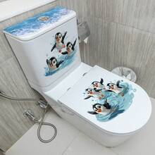 1pc 30*60cm Ocean Style Penguin Playing In Water Toilet Sticker, Waterproof Removable Bathroom Decor Sticker - Multicolor - View 5