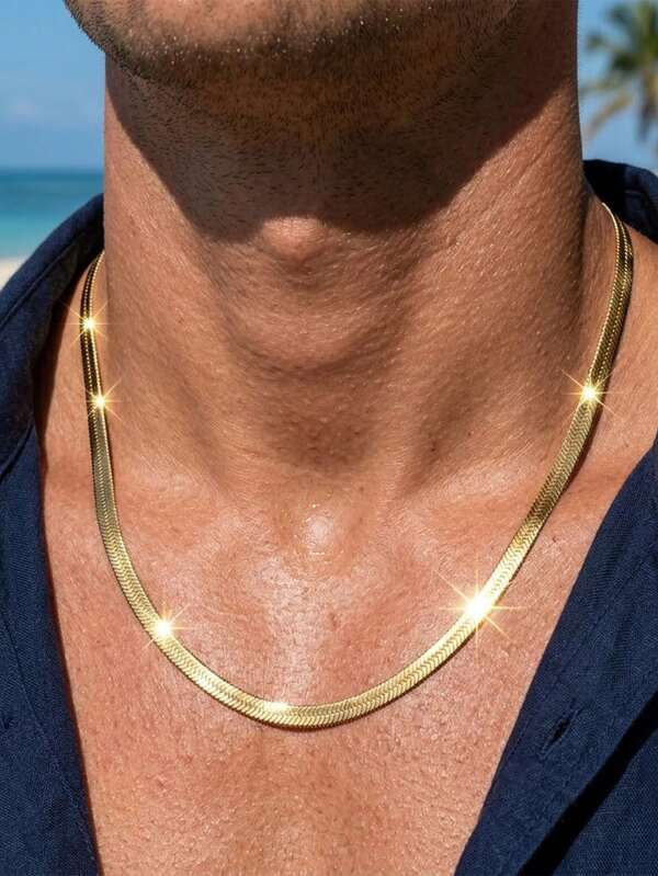 Collar de cadena de serpiente espiga de acero inoxidable 304 chapado en oro de 18K para hombres - Joyería minimalista de hip hop para uso diario