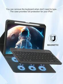 Rotating Keyboard Case Compatible With Ipad A16 (11th/10th Gen), 9th/8th/7th Gen (10.2"), Air (10.9"/11"), Made Of TPU Flip Cover PU Leather, 360° Rotation, Wireless Bluetooth Keyboard (150mAh Battery) And Stand, Black - Black - View 6