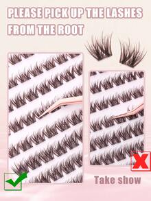 FindLove 90Clusters Brown Lashes With Adhesive DIY Pre Glued Lash Extensions D Curl 10-16mm Press-On Eyelash Crossed Wispy Lash Reusable Individual Eyelashes Natural Soft Lightweight Mix Style Lash Clusters For Self Use At Home Or Travel Makeup Tools - D - View 5