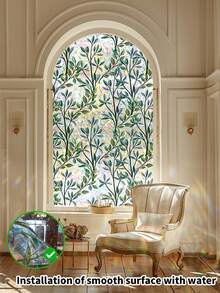1 Roll Fresh Green Branch & Leaf Glass Film 44.5cm(17.5in) Wide, Rainbow Refraction Under Sunlight, Static Cling Glue-Free Privacy Window Sticker, UV Protection & Anti-Peeping, Removable Without Residue, Free Installation Tools, Suitable For Home, Office, School, Dorm - Spring Dawn - View 5