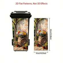 1pc Trash Can Sticker [37*82 Cm] Flower Bucket & Stone Path Theme Design Self-Adhesive Kitchen Trash Can Decoration (Suitable For Trash Cans, Walls, Home Decor) - A - View 5