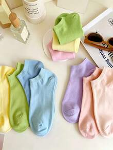 1/6 Pair [Random Style] Cute Candy Colored Short Socks For Women, Spring/Summer Low-Cut Shallow Socks, Fresh And Versatile, Ins Style All-Match Short Socks, Comfortable And Breathable, Fashionable Women's Socks, Suitable For Various Lifestyle Scenarios (Daily, Casual, Sports) - Multicolor - View 2