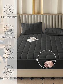 1pc Water-Resistant 6-Sided Zipper Mattress Protector, Quilted Comfortable Fit Bed Sheet, Fits 12 Inch Deep Mattress, Suitable For Twin/Full/Queen/King Bed, Black Breathable Quiet Dust-Proof Skin-Friendly Washable Premium Zipper Mattress Cover - Black (fitted Sheet 30cm High) - View 8
