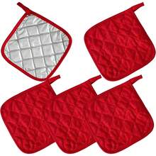 Juego de 5 soportes para ollas de algodón rojo, resistentes al calor, para cocina, lavables aáquina, para cocinar y hornear con trabillas para colgar - Negro - Ver 1