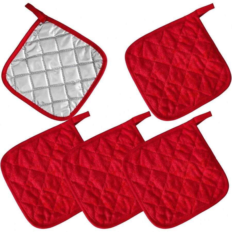 Juego de 5 soportes para ollas de algodón rojo, resistentes al calor, para cocina, lavables aáquina, para cocinar y hornear con trabillas para colgar - Negro - Ver 1
