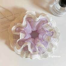 Lavender Purple Double-Layer Pearl Lace Scrunchie Hair Tie For Women, Bun And Low Ponytail Hair Accessory - Multicolor - View 4