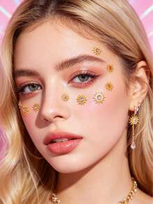 1 Peça Adesivo de Strass com Tema de Pôr do Sol Brilhante para Decoração Facial, Cristal Multicolorido + Padrão de Nuvem Degradê, Joia Facial Autoadesiva para Festival de Música, Festa de Verão, Halloween, Carnaval, Fotografia, Evento de Casamento e Ocasiões com Tema Boêmio - Multicolorido - Visão 5