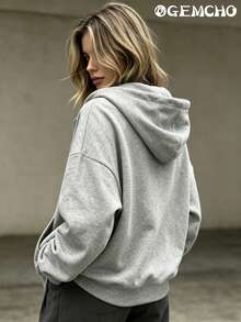 GEMCHO Hoodie Wanita Kasual Longgar dengan Bahu Jatuh, Resleting, dan Tali Serut, Dilengkapi Kantong - Cocok untuk Beraktivitas di Luar Ruangan dan Olahraga, Nyaman Dipakai - Gaya Musim Gugur/Dingin - Light Grey - View 3
