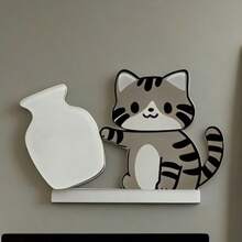 1pc Cat Whisker Hair Collector (Self-Assembly Required), Black Cat Vase Fridge Magnet, Acrylic Cat Push Bottle Magnetic Fridge Magnet, Cat Souvenir, Vase Can Hold Fresh Flowers, Multifunctional, Fun And Interesting Small Gift For Friends. - one-size - View 5