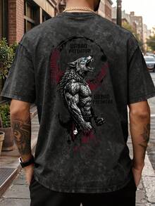 Made Of Washed Pure, Featuring A Loose Fit And Half Sleeves. It Showcases A  Double-Sided Print Of A Blue-Eyed Wolf Head And Key Design - Black - View 2