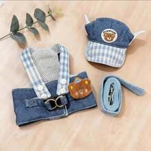 3pcs Summer Twill Fabric Pet Outfit, Adjustable Harness & Leash Set, Breathable Clothes For Cats Dogs, Outdoor Walking Accessories - Blue - View 5