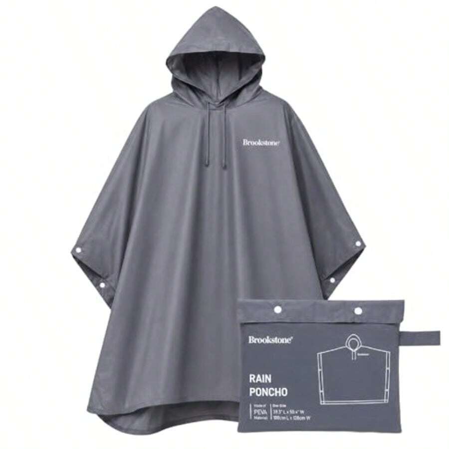 Brookstone Rain Poncho - Lightweight Reusable Waterproof Hooded Travel Rain Gear Poncho For Men And Women - As Pic - View 1