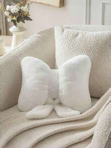 1PC Fluffy Plush Bow Shaped Throw Pillow, Squishy Soft Decorative Cushion For Room Decor & Bedroom Decor, Cute Aesthetic Bow Pillow For Living Room Sofa, Cozy Ornament For Apartment Dorm Home Decor - White - View 6