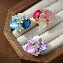 1pc Bohemian Enamel Flower Open Ring - Multicolor - View 9