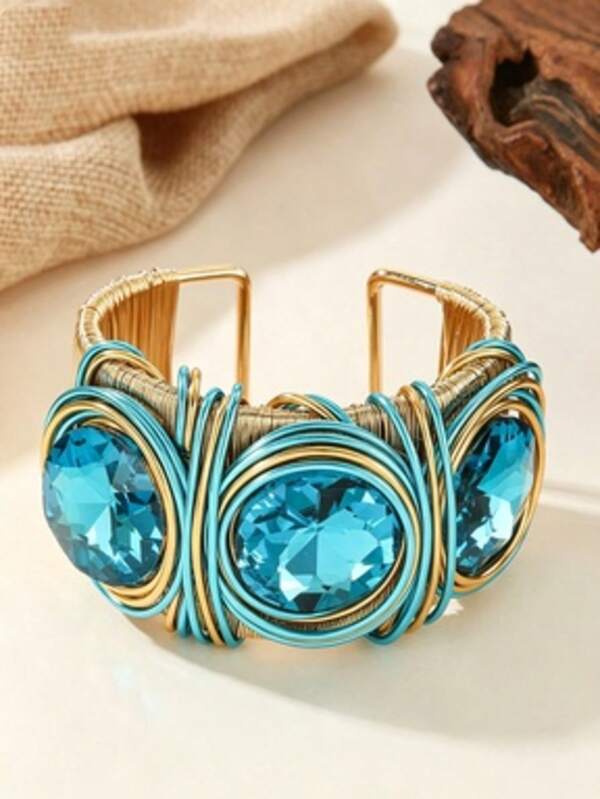 1pc Exaggerated Aluminum Wire Handmade Woven Resin Artificial Crystal Bohemian European & American Korean Southeast Asian Party Evening Elegant Vintage Resort Bracelet