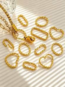 20 pezzi Anelli aperti intrecciati placcati in oro in acciaio inossidabile, connettori a forma di cuore, tondi e rettangolari per braccialetti, collane e creazione di gioielli fai-da-te - Anello aperto - Visualizzare 1