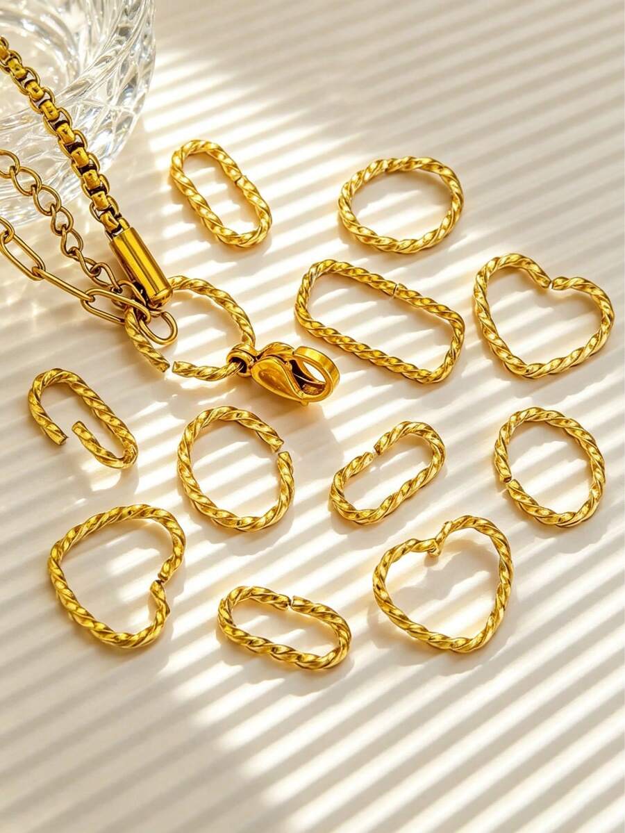 20 pezzi Anelli aperti intrecciati placcati in oro in acciaio inossidabile, connettori a forma di cuore, tondi e rettangolari per braccialetti, collane e creazione di gioielli fai-da-te - Anello aperto - Visualizzare 1