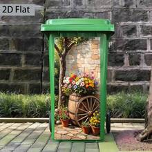 1pc Trash Can Sticker [37*82 Cm] Flower Bucket & Stone Path Theme Design Self-Adhesive Kitchen Trash Can Decoration (Suitable For Trash Cans, Walls, Home Decor) - A - View 3