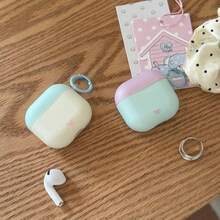 Korean Style Solid Color Minimalist 4-Color Matte Patchwork Earphone Case With Hanging Ring Compatible With Apple Pro 3 Case/ Pro 2 Case/ Pro Case/ 4 Case/ 3 Case/ 2 Case/Fashion Women's Earphone Case/Minimalist Earphone Case/Apple Earphone Case/Apple Earphone Cover - Multicolor - View 8