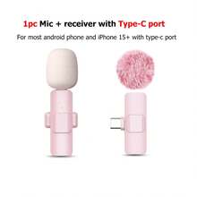 New Pink Wireless Clip-On Microphone With Windscreen Adapter, Portable Audio/Video Recording, Compatible With Android Phones, Computers, Cameras, Live Streaming, Gaming, Phones, Suitable For Summer Vacation Travel, Audio/Video Recording, Interviews, Gaming And Live Streaming, Mini Microphone. - Pink - View 8