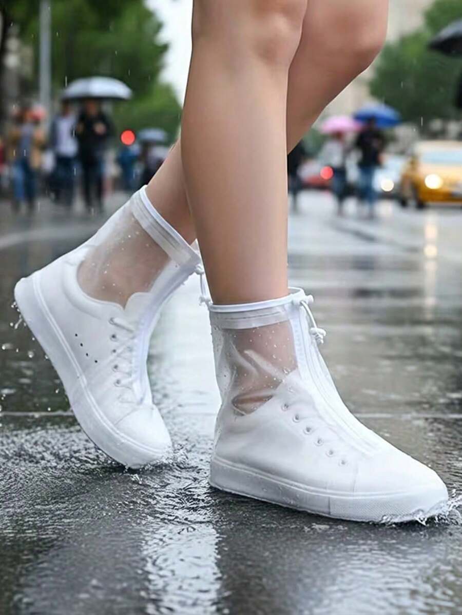 可重复使用的防水鞋套，带拉链，PVC材质，雨靴保护套，可手洗，防滑，男女通用，透明雨鞋套，雨天保护运动鞋和靴子。