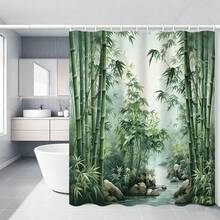 1件多尺寸竹林溪流印花浴簾，適合浴室裝飾，易清潔，精緻家居裝飾與實用家居裝飾禮品，附12個塑膠掛鉤 - 彩色 - 查看 9