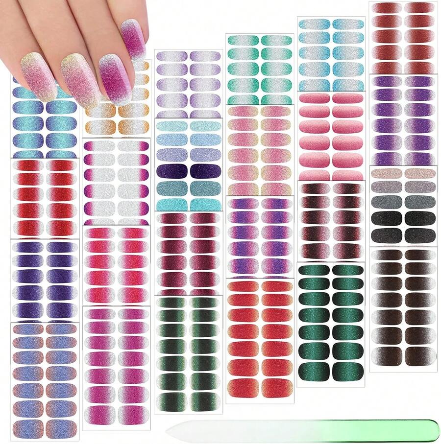 Maitys 336 Piezas 24 Hojas Envoltura Completa Esmalte De Uñas Pegatinas Autoadhesivas Tiras De Uñas De Gel Adhesivos De Arte Con Archivo De Uñas Para Mujeres Decoraciones De Uñas - 1 - Ver 1